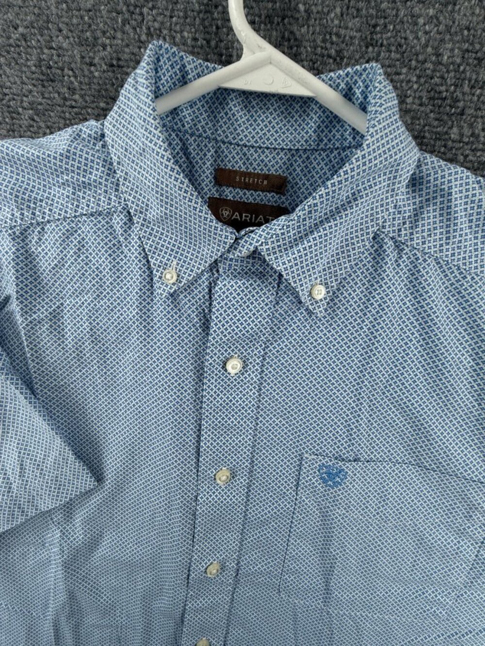 Ariat Button-Down Short Sleeve Cotton Spandex Medium Blue Shirt Western Pocket